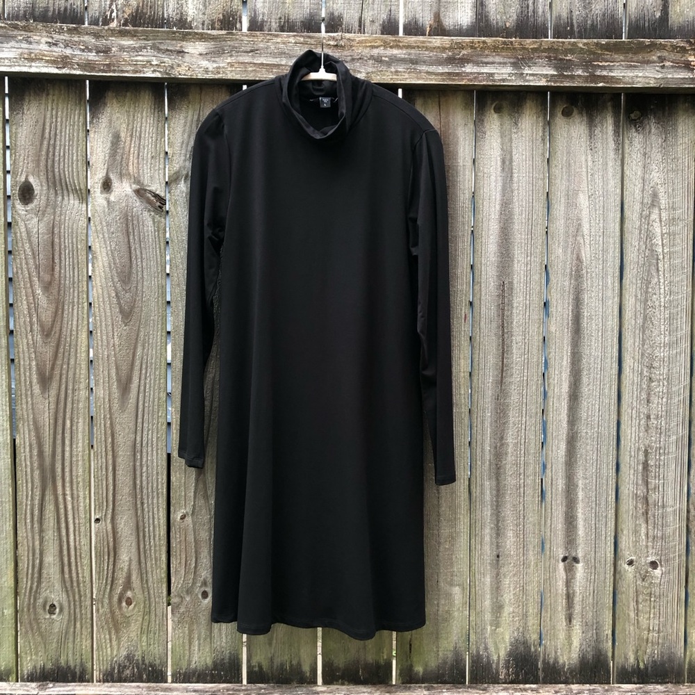 Karen Kane Quinn Turtleneck Dress Size L Black Jersey Swing Pockets - Picture 3 of 12
